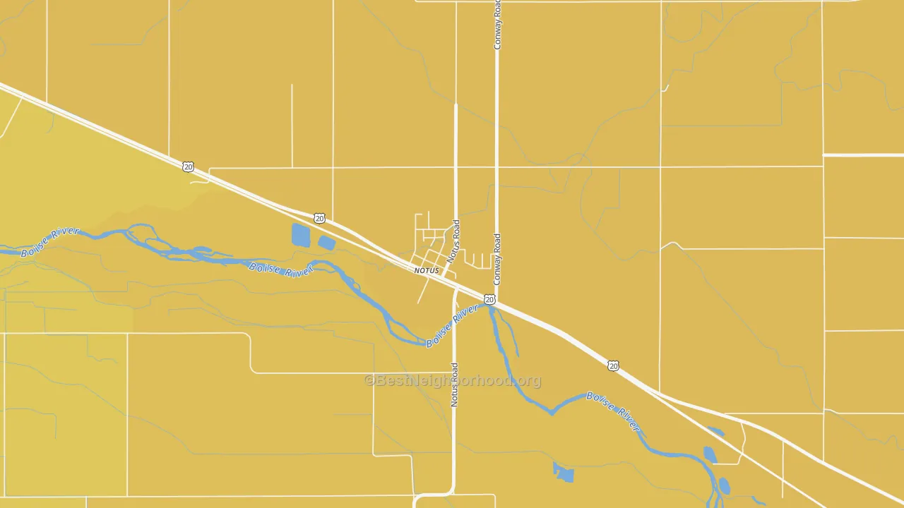 Map of the best neighborhoods in the 83656 area, with better matches in green and worse matches in red