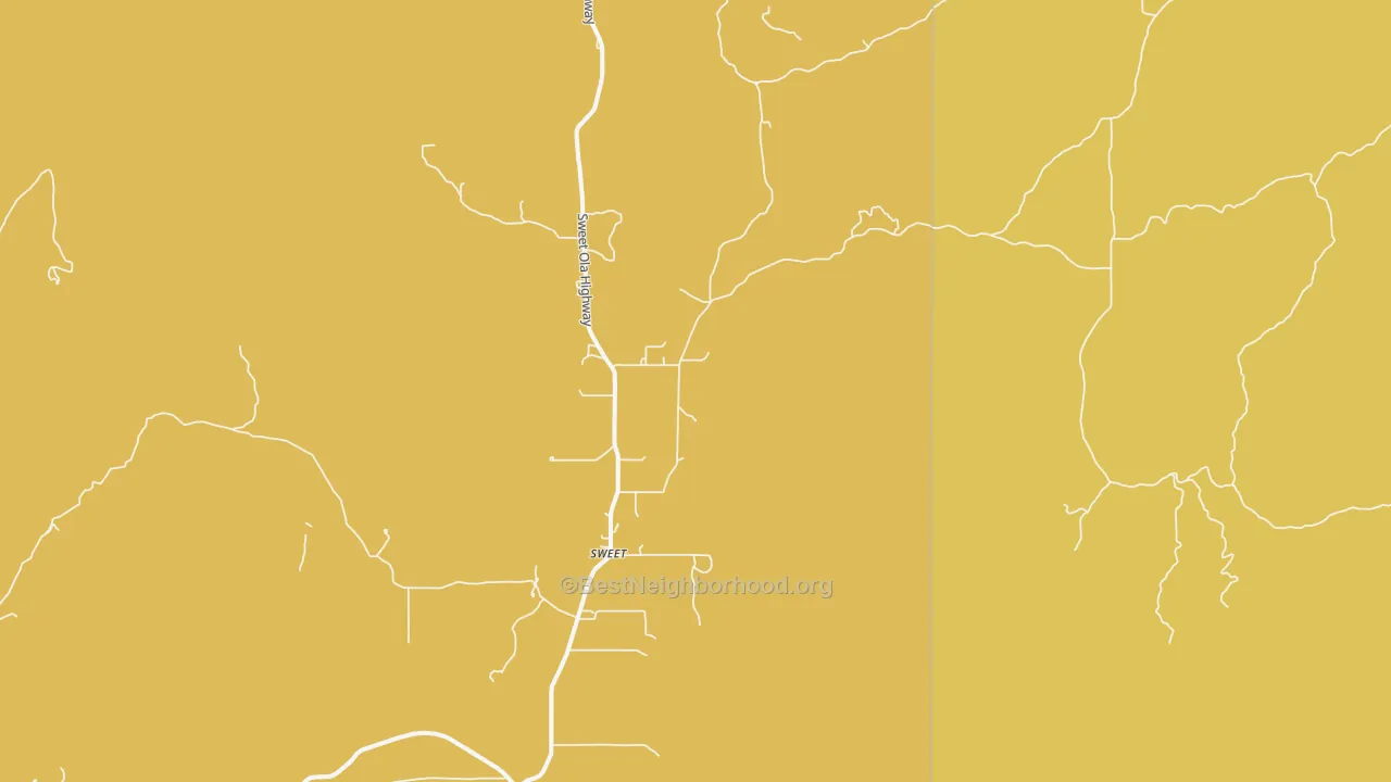 Map of the best neighborhoods in the 83670 area, with better matches in green and worse matches in red