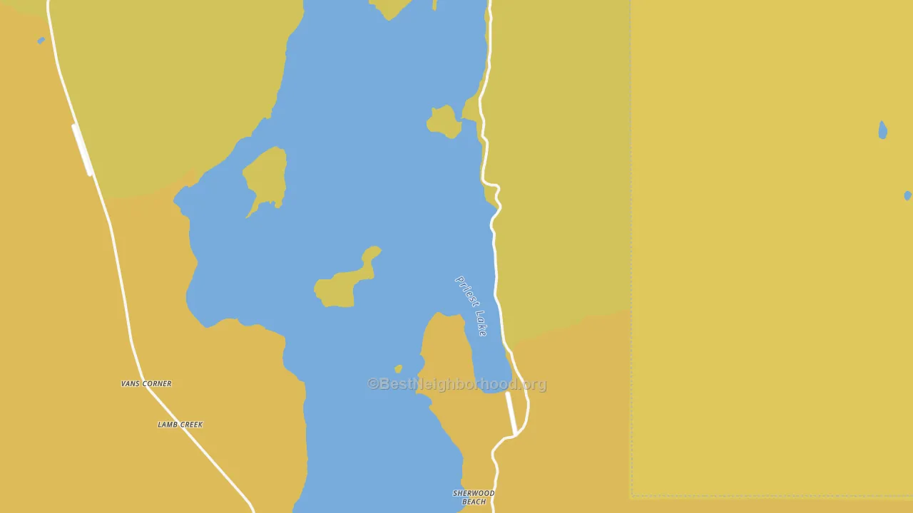 Map of the best neighborhoods in the 83821 area, with better matches in green and worse matches in red