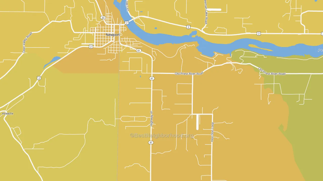 Map of the best neighborhoods in the 83822 area, with better matches in green and worse matches in red