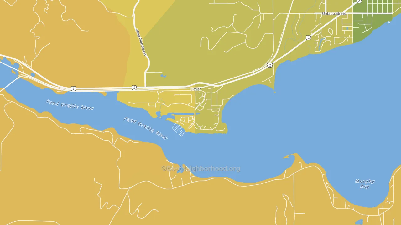Map of the best neighborhoods in the 83825 area, with better matches in green and worse matches in red