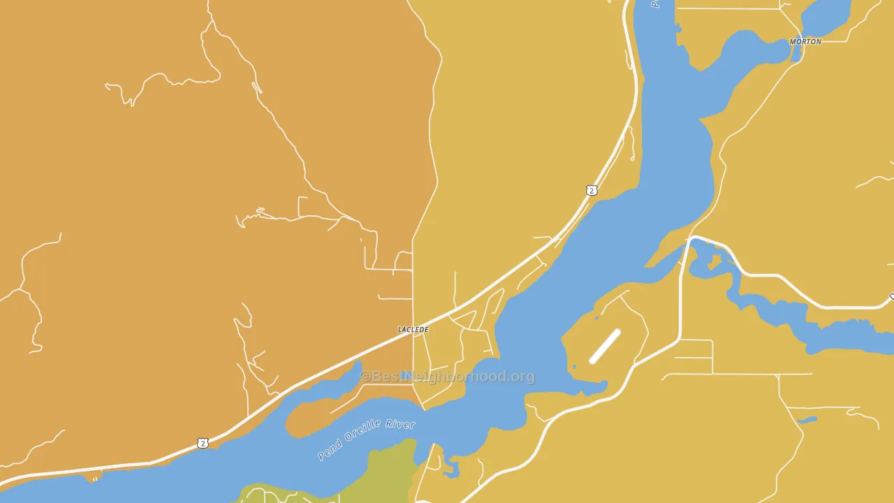 Map of the best neighborhoods in the 83841 area, with better matches in green and worse matches in red