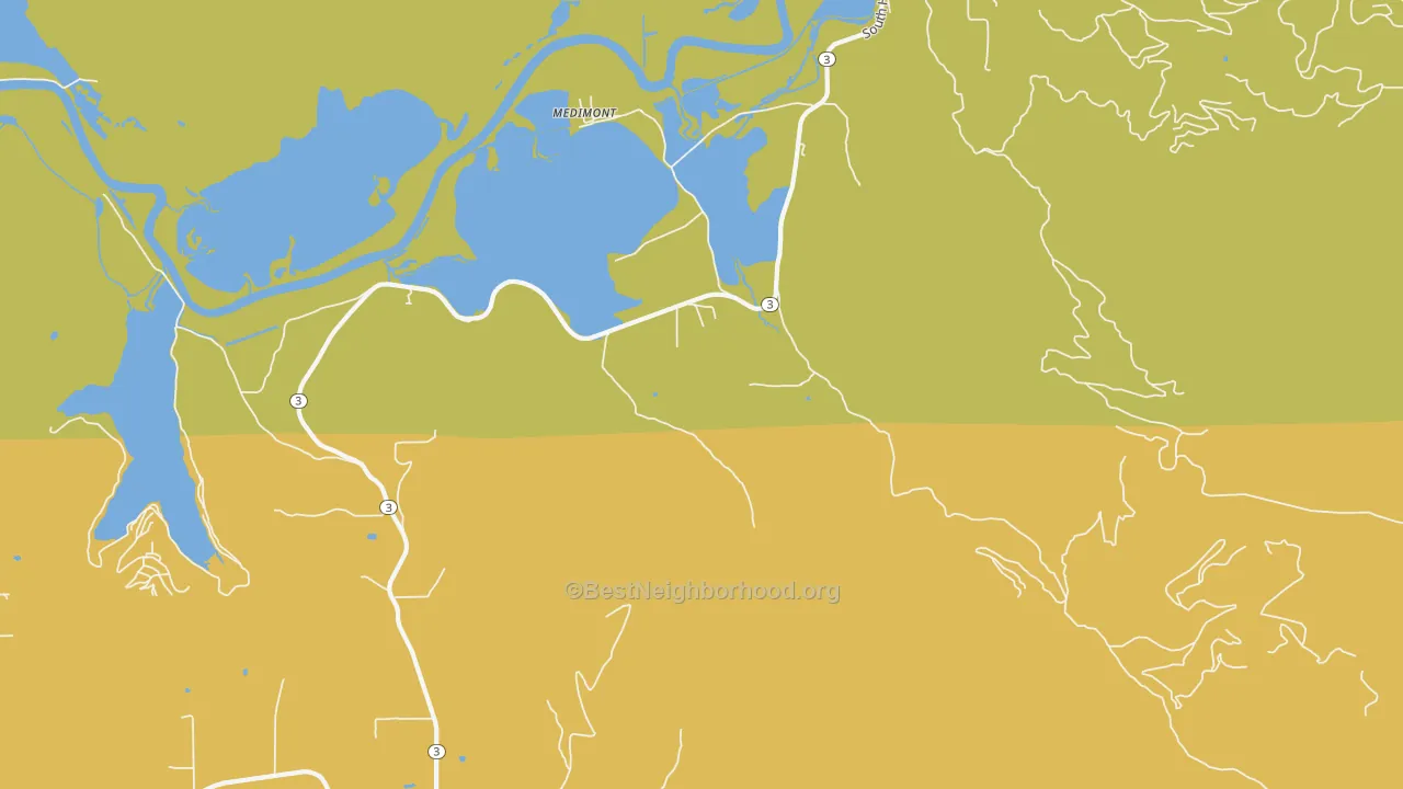 Map of the best neighborhoods in the 83842 area, with better matches in green and worse matches in red