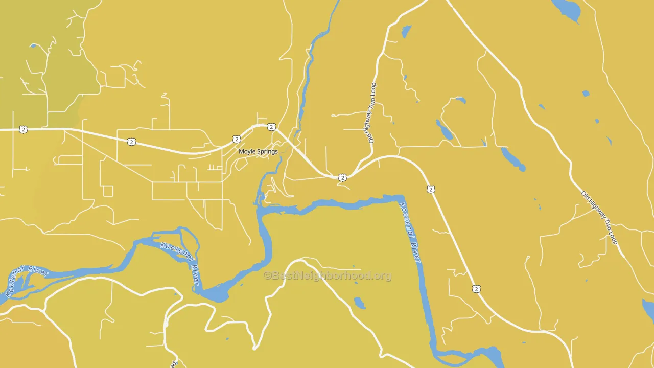 Map of the best neighborhoods in the 83845 area, with better matches in green and worse matches in red