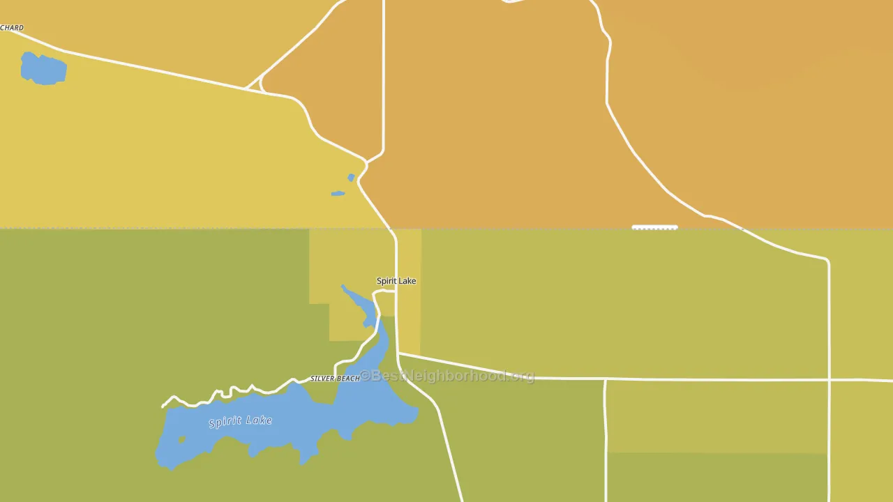 Map of the best neighborhoods in the 83869 area, with better matches in green and worse matches in red