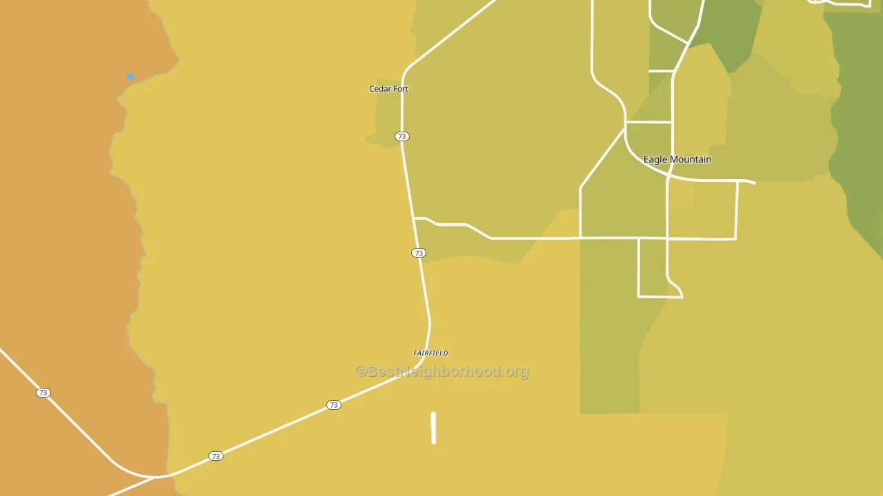 Map of the best neighborhoods in the 84013 area, with better matches in green and worse matches in red