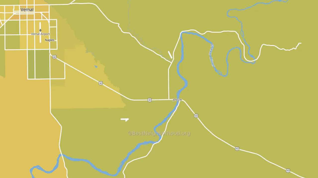 Map of the best neighborhoods in the 84035 area, with better matches in green and worse matches in red