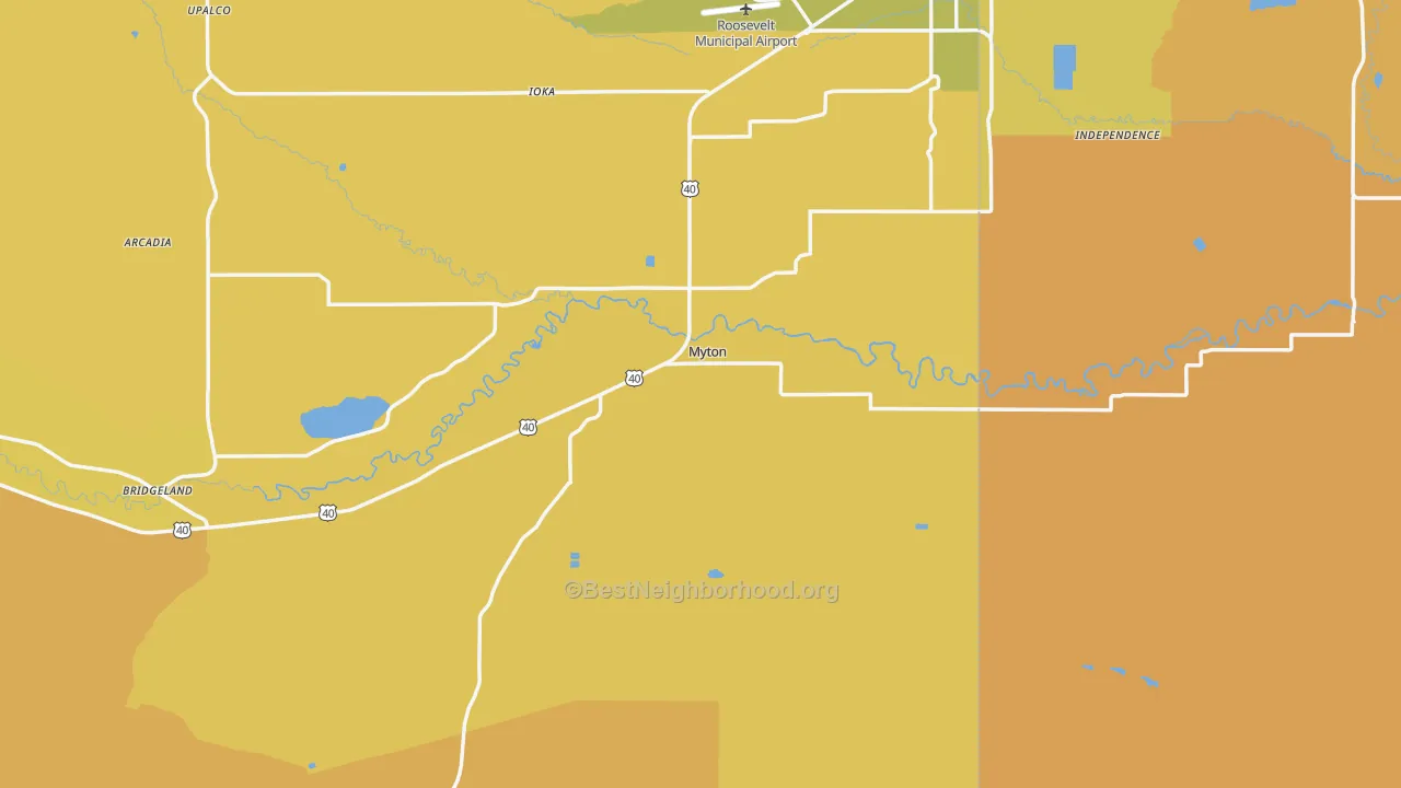 Map of the best neighborhoods in the 84052 area, with better matches in green and worse matches in red