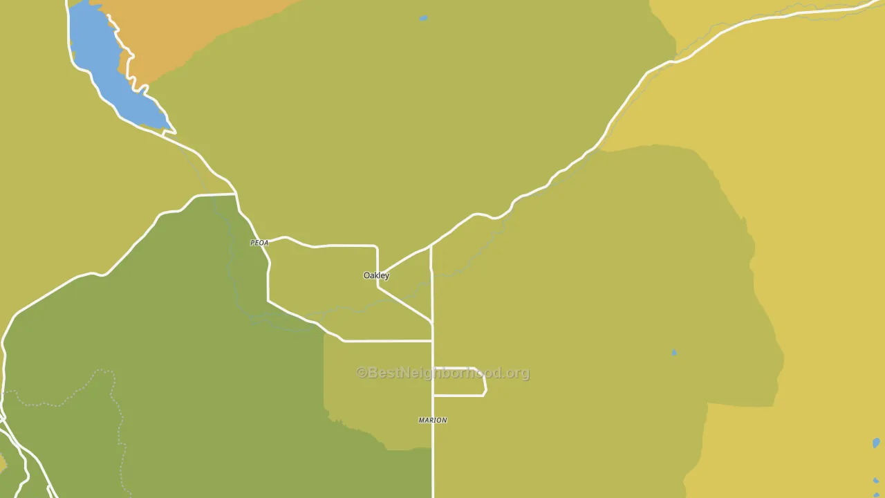 Map of the best neighborhoods in the 84055 area, with better matches in green and worse matches in red