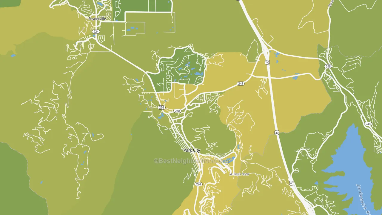 Map of the best neighborhoods in the 84060 area, with better matches in green and worse matches in red