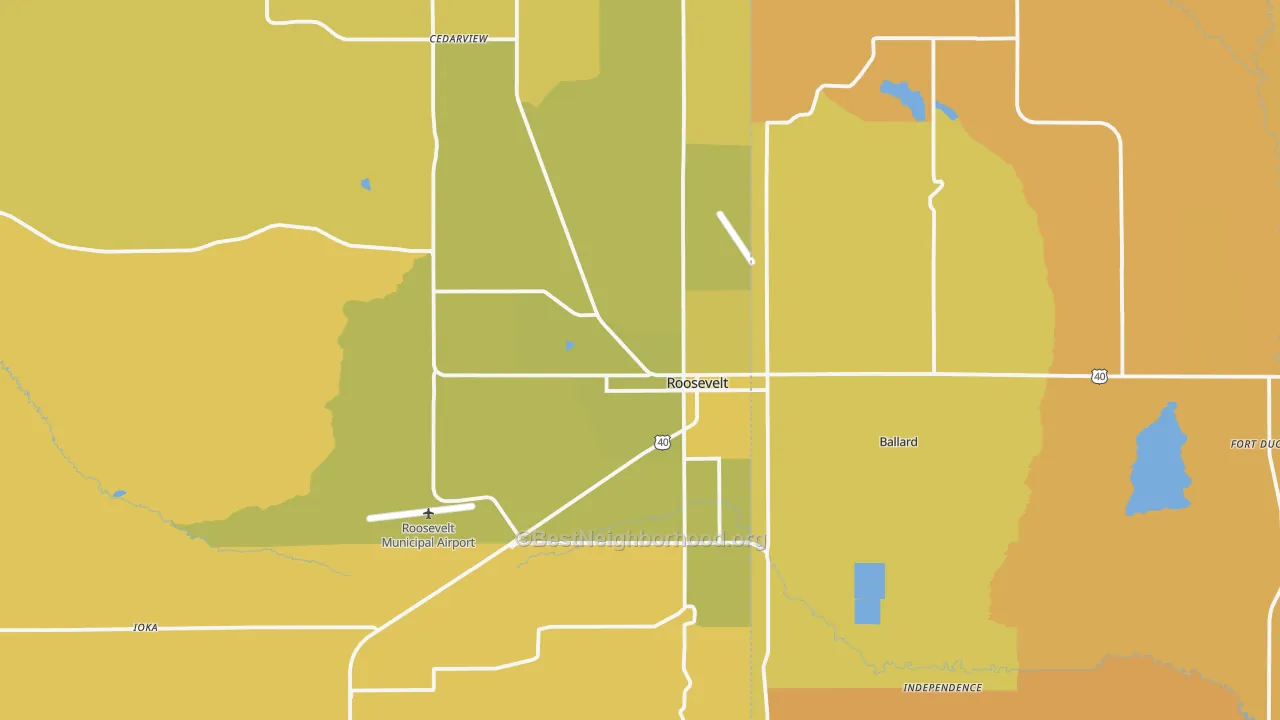 Map of the best neighborhoods in the 84066 area, with better matches in green and worse matches in red