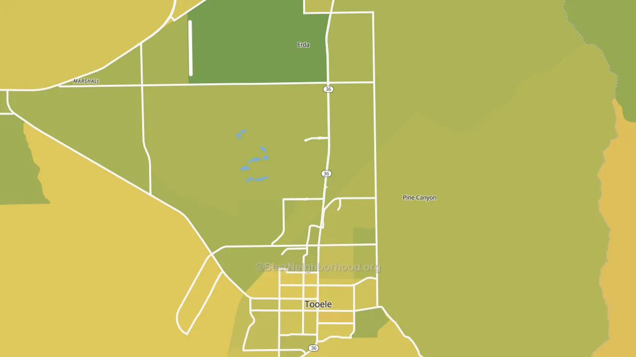 Map of the best neighborhoods in the 84074 area, with better matches in green and worse matches in red