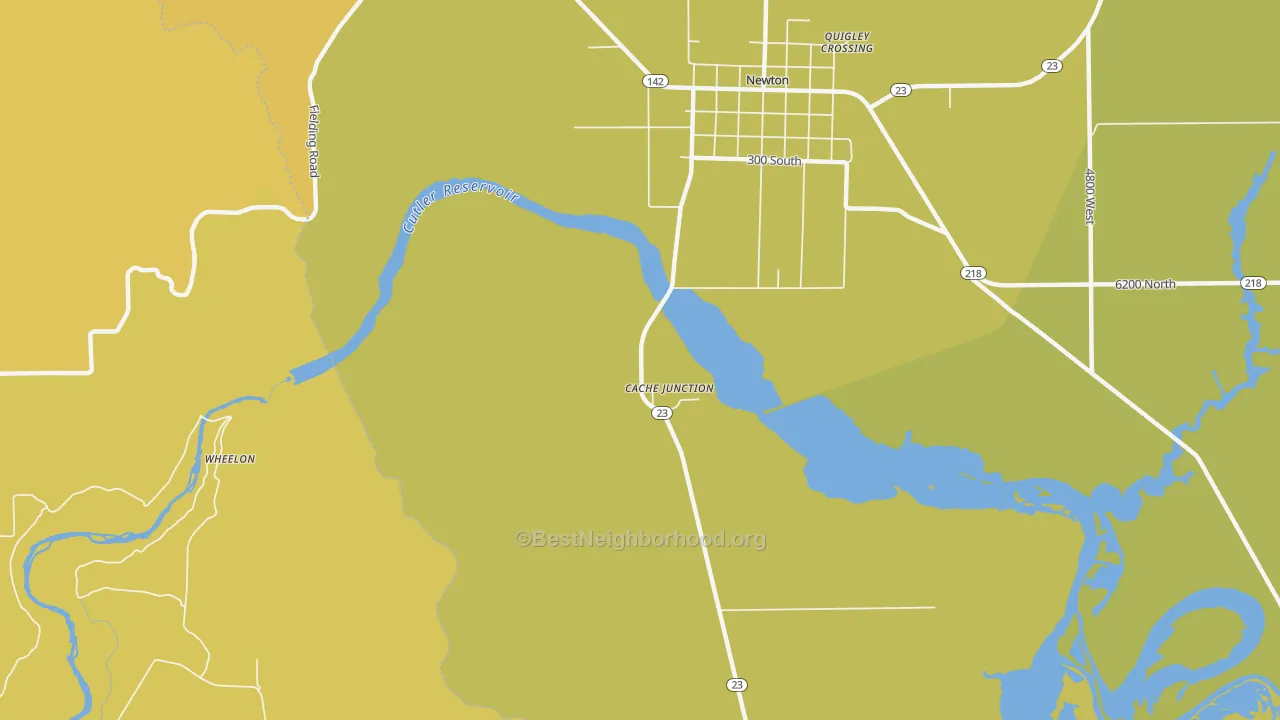 Map of the best neighborhoods in the 84304 area, with better matches in green and worse matches in red