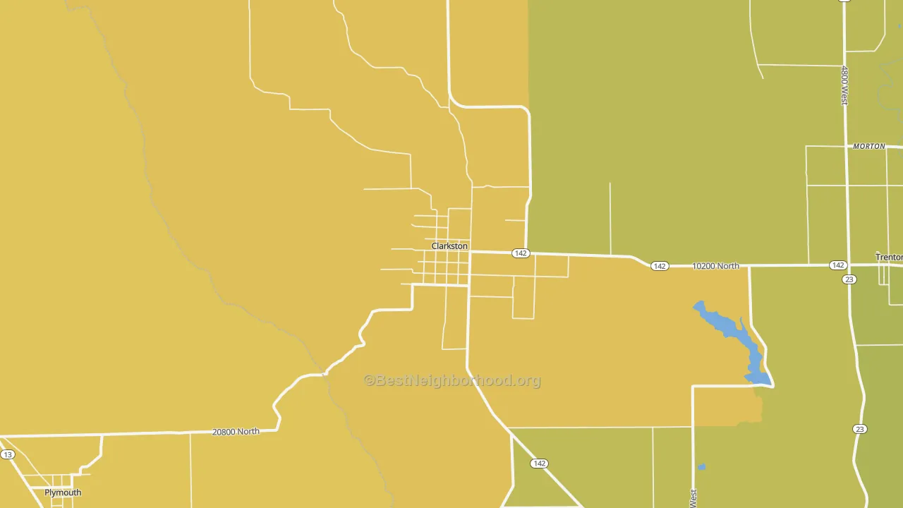 Map of the best neighborhoods in the 84305 area, with better matches in green and worse matches in red