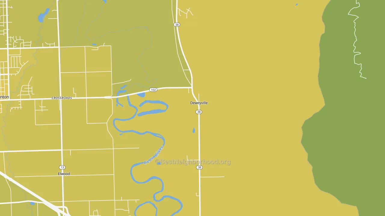 Map of the best neighborhoods in the 84309 area, with better matches in green and worse matches in red