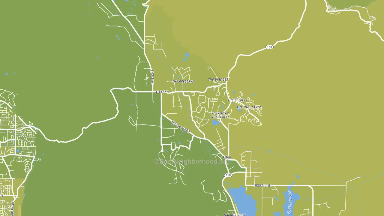 Map of the best neighborhoods in the 84310 area, with better matches in green and worse matches in red