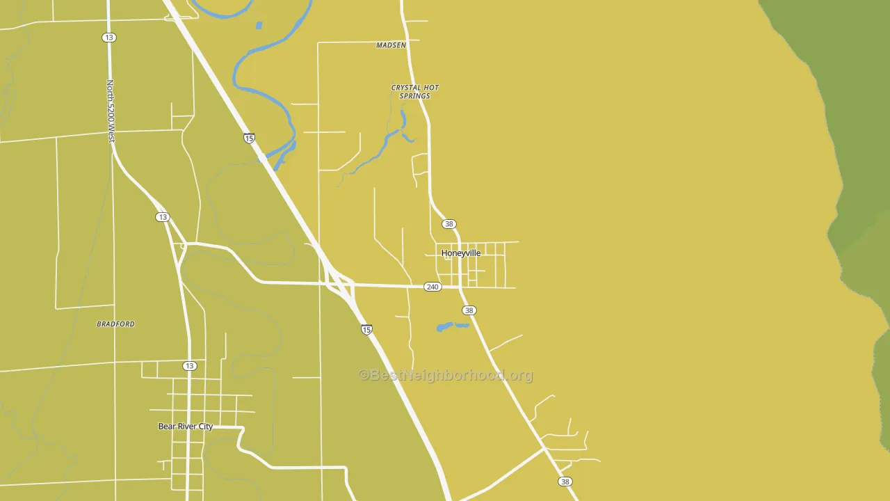 Map of the best neighborhoods in the 84314 area, with better matches in green and worse matches in red