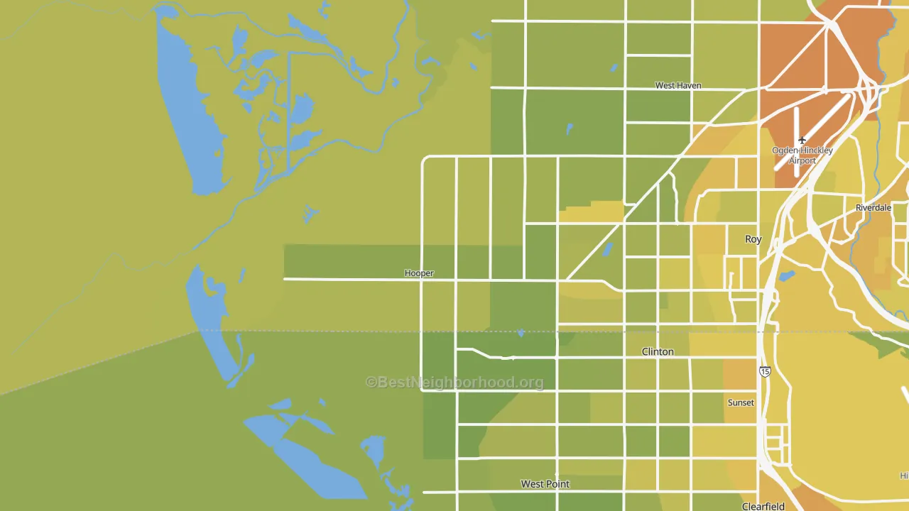 Map of the best neighborhoods in the 84315 area, with better matches in green and worse matches in red
