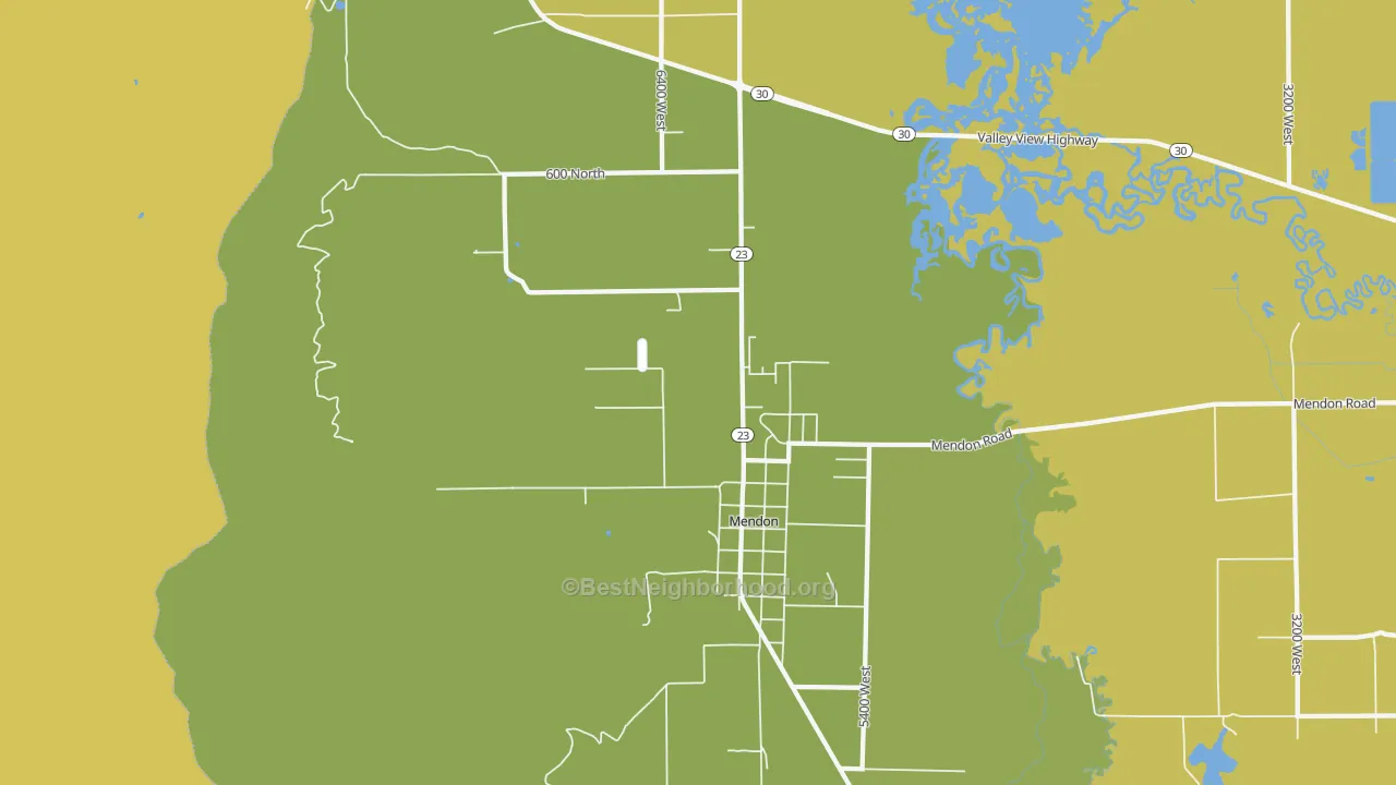 Map of the best neighborhoods in the 84325 area, with better matches in green and worse matches in red