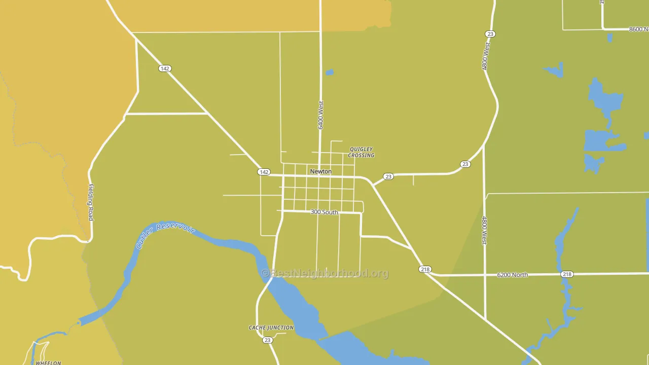 Map of the best neighborhoods in the 84327 area, with better matches in green and worse matches in red