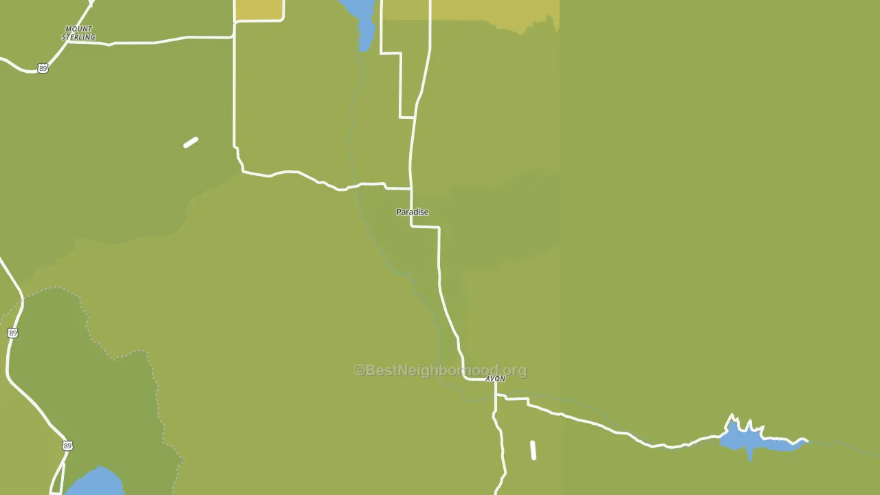 Map of the best neighborhoods in the 84328 area, with better matches in green and worse matches in red