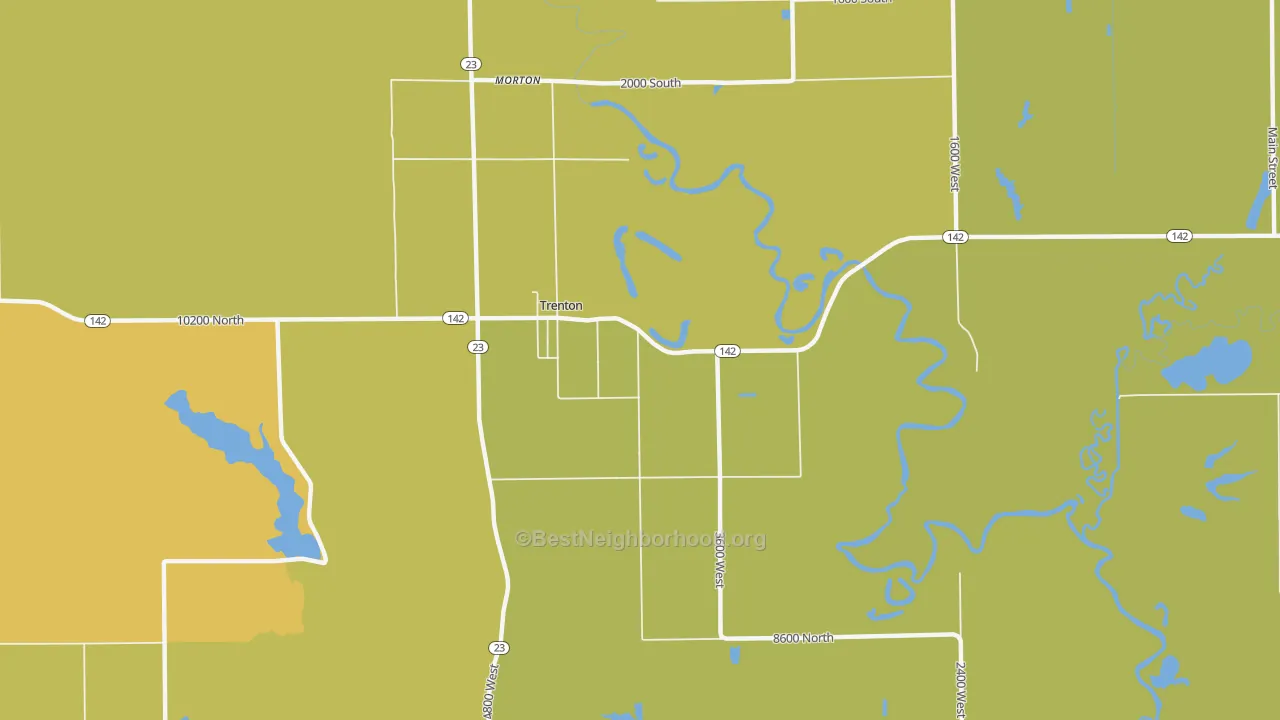 Map of the best neighborhoods in the 84338 area, with better matches in green and worse matches in red