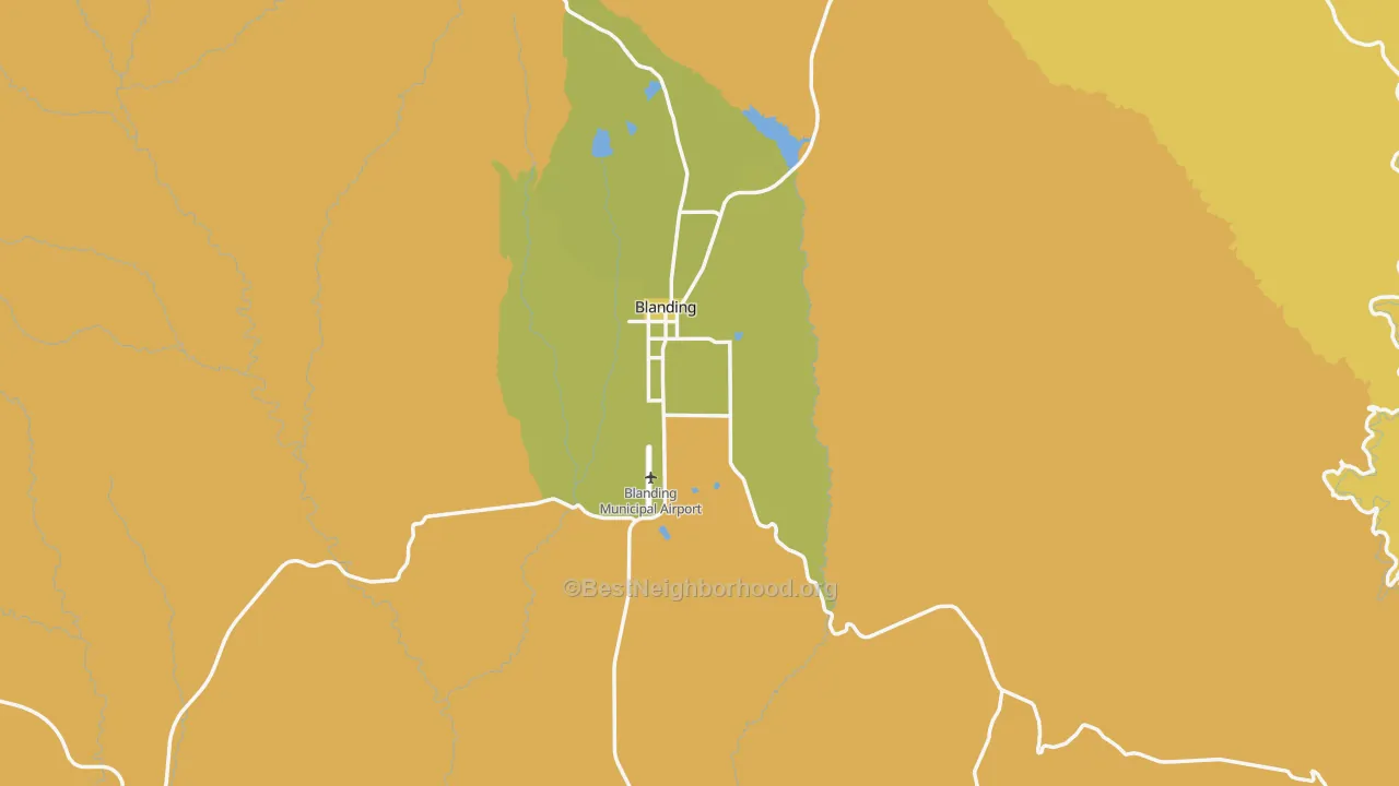 Map of the best neighborhoods in the 84511 area, with better matches in green and worse matches in red