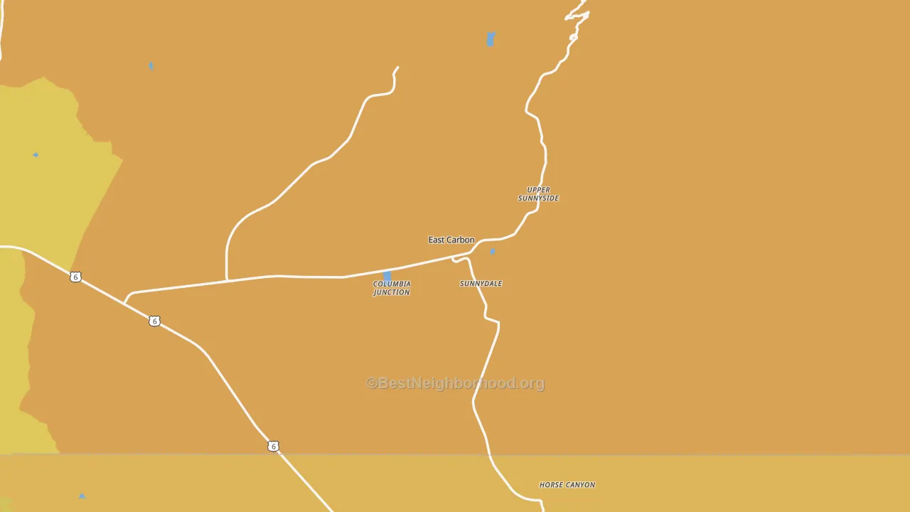 Map of the best neighborhoods in the 84520 area, with better matches in green and worse matches in red
