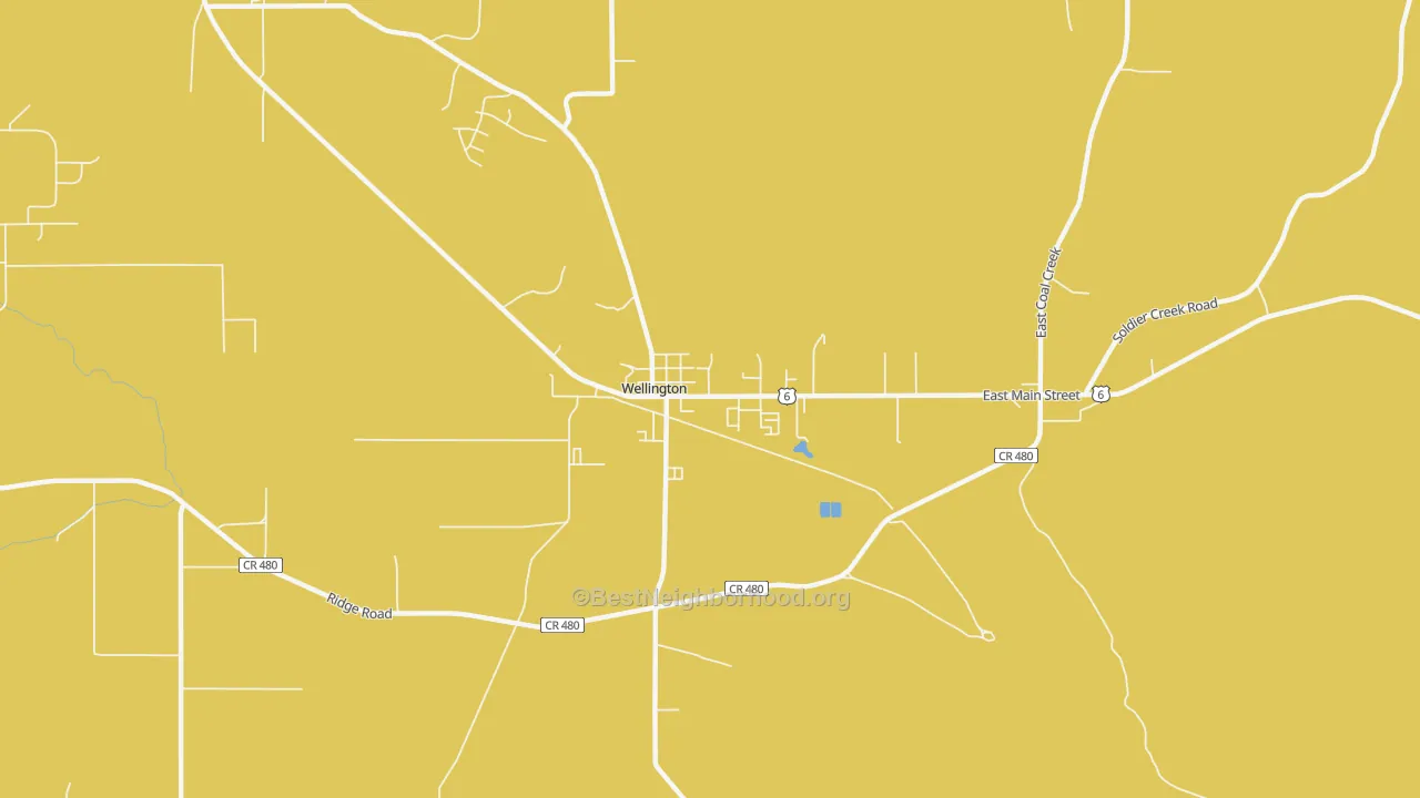 Map of the best neighborhoods in the 84542 area, with better matches in green and worse matches in red