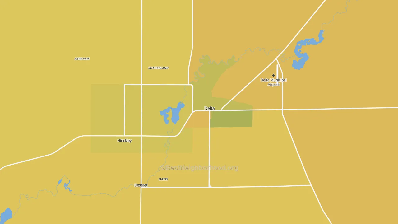Map of the best neighborhoods in the 84624 area, with better matches in green and worse matches in red
