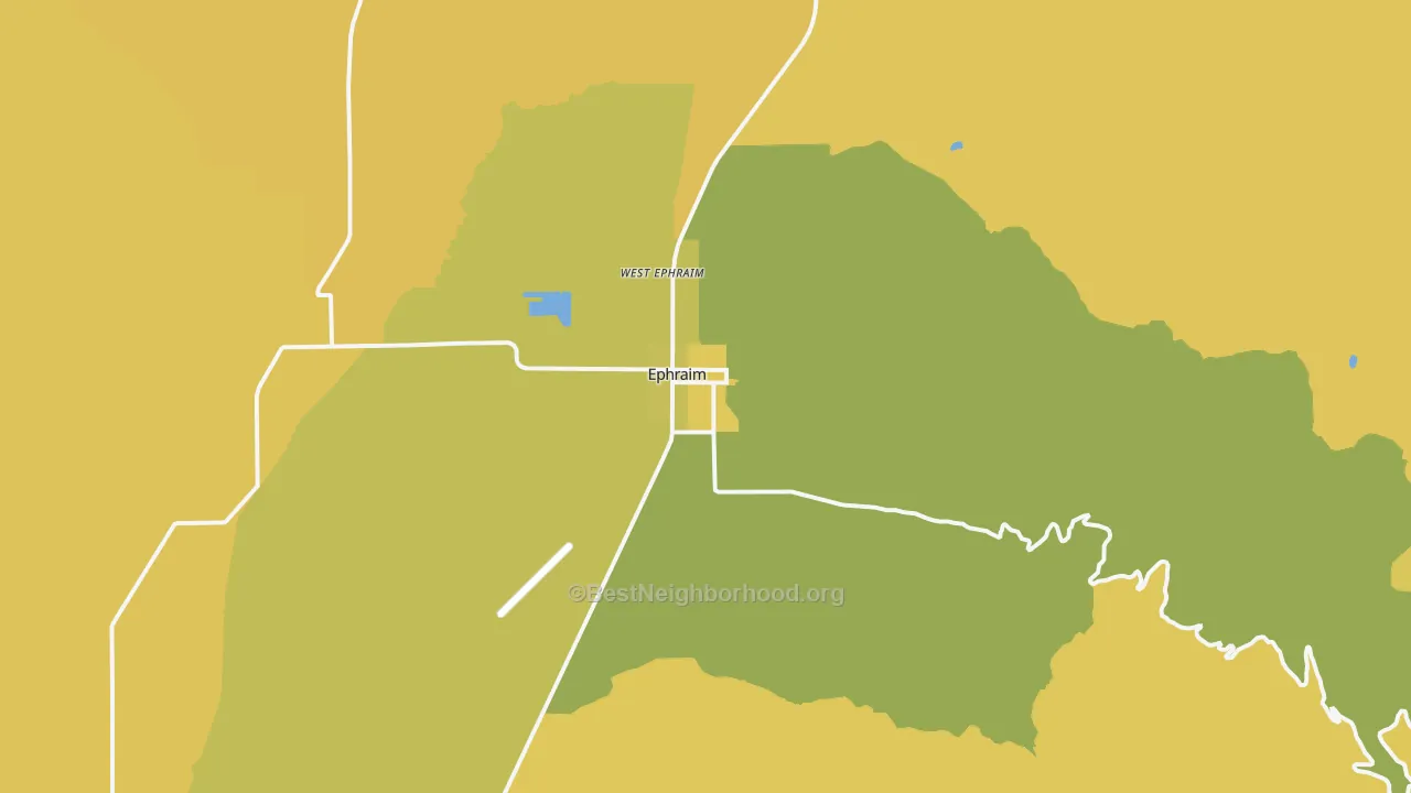 Map of the best neighborhoods in the 84627 area, with better matches in green and worse matches in red