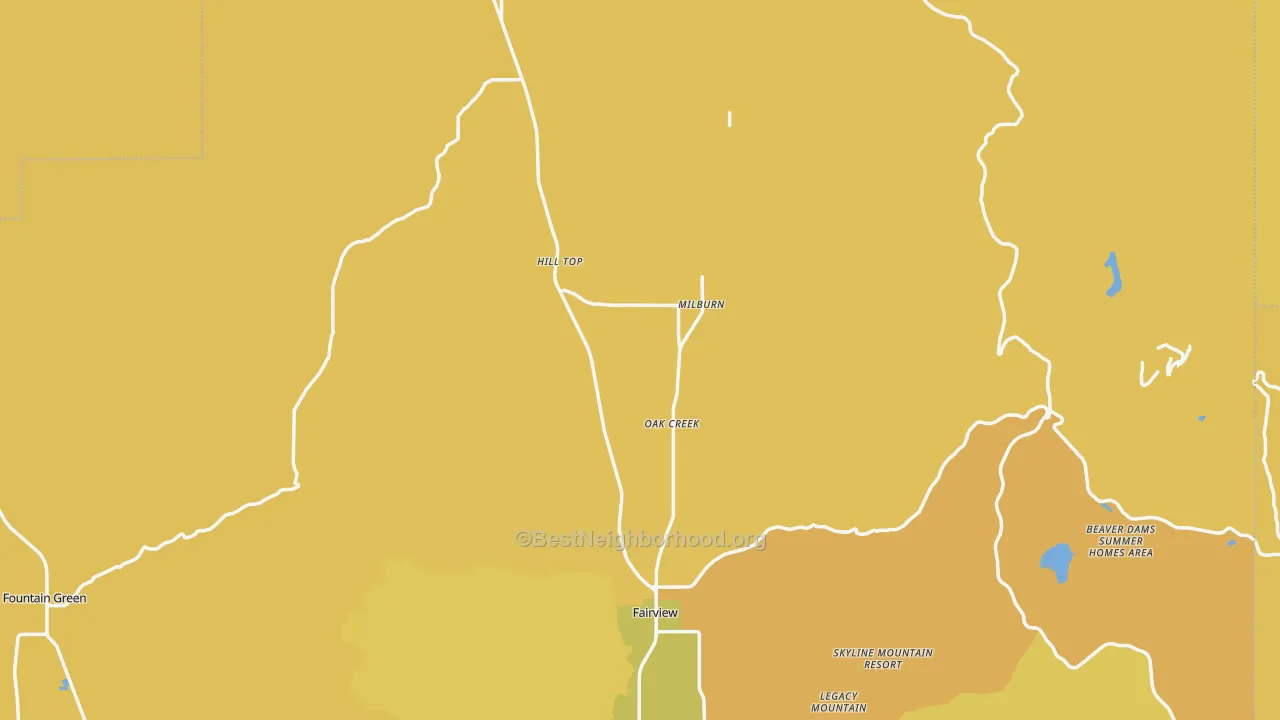 Map of the best neighborhoods in the 84629 area, with better matches in green and worse matches in red