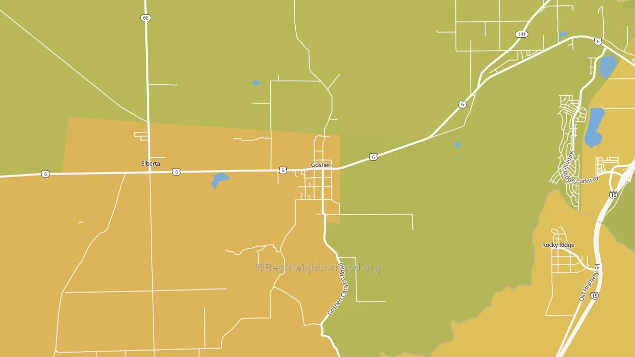 Map of the best neighborhoods in the 84633 area, with better matches in green and worse matches in red