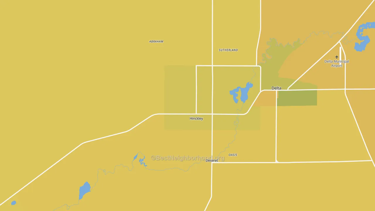 Map of the best neighborhoods in the 84635 area, with better matches in green and worse matches in red