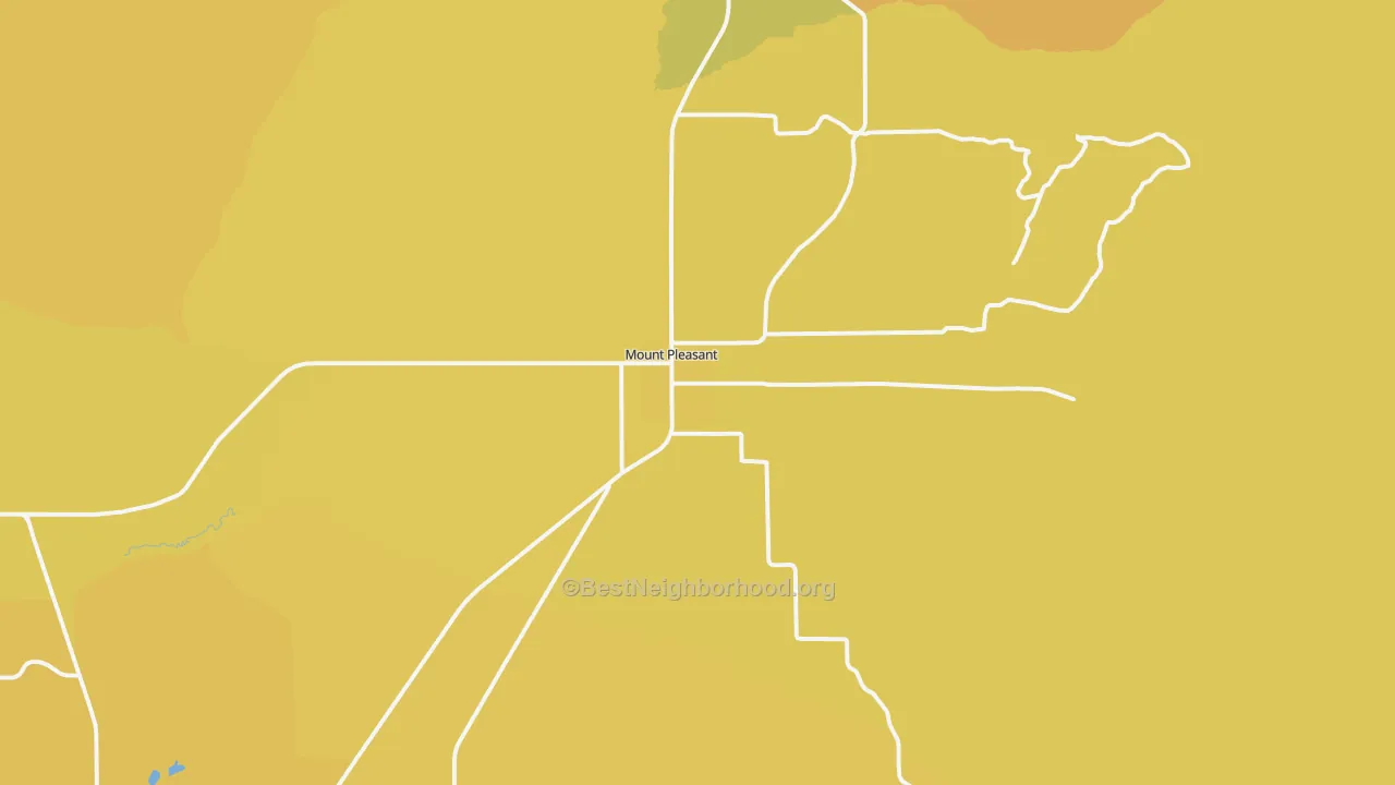 Map of the best neighborhoods in the 84647 area, with better matches in green and worse matches in red
