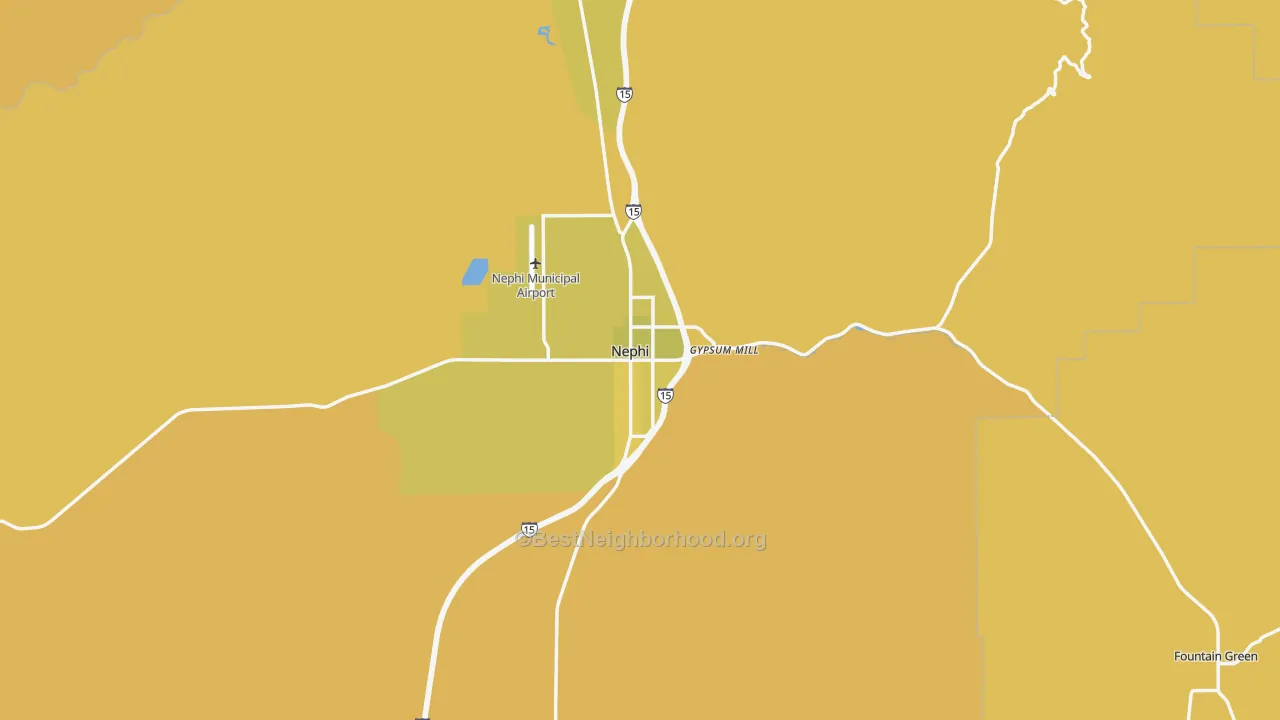 Map of the best neighborhoods in the 84648 area, with better matches in green and worse matches in red