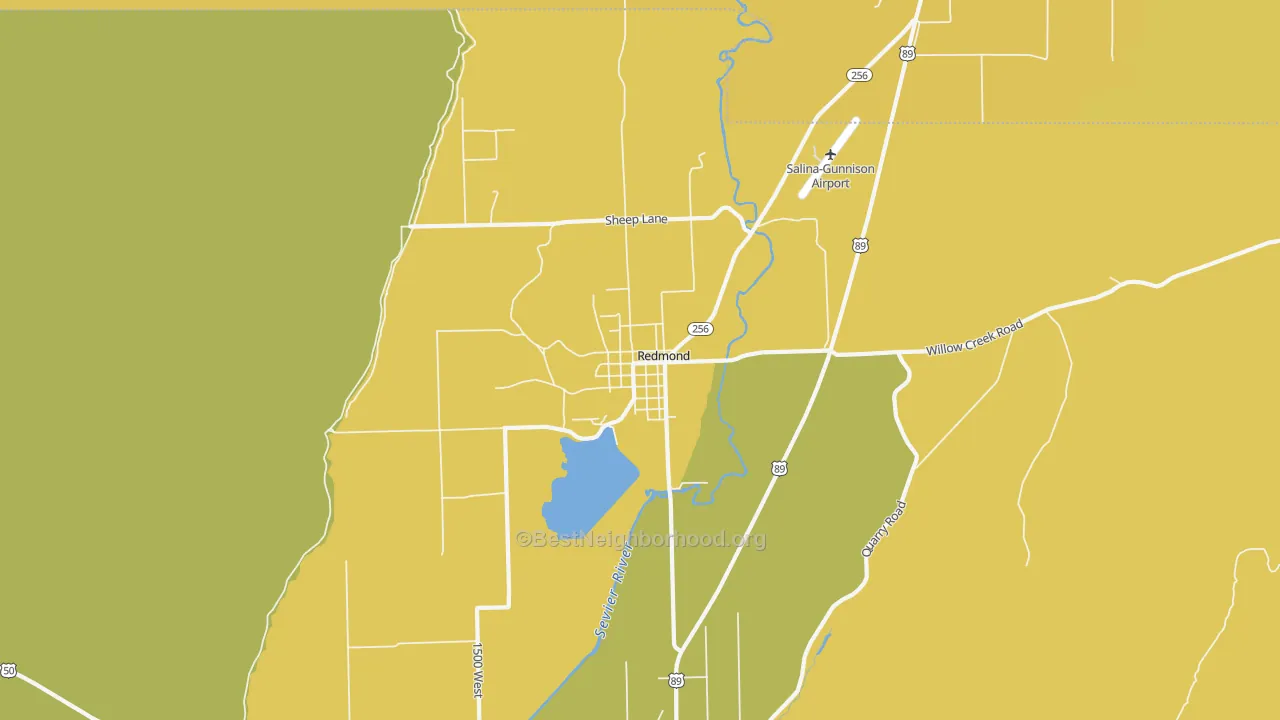 Map of the best neighborhoods in the 84652 area, with better matches in green and worse matches in red