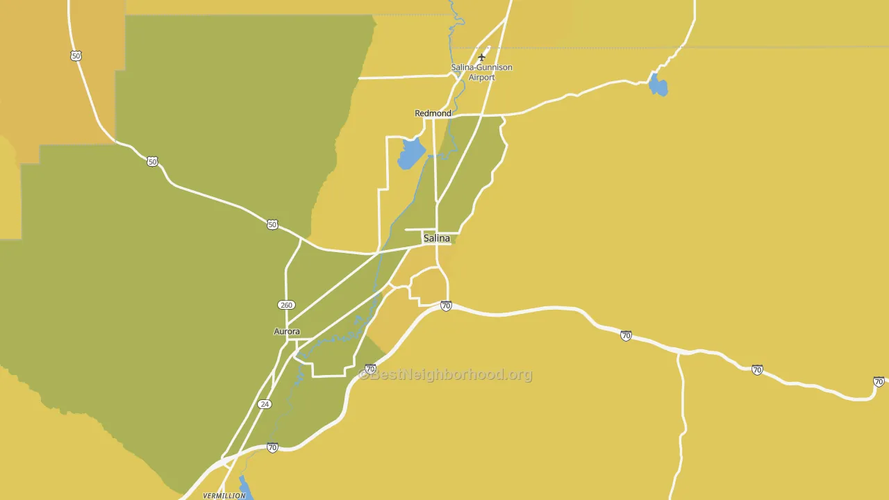 Map of the best neighborhoods in the 84654 area, with better matches in green and worse matches in red
