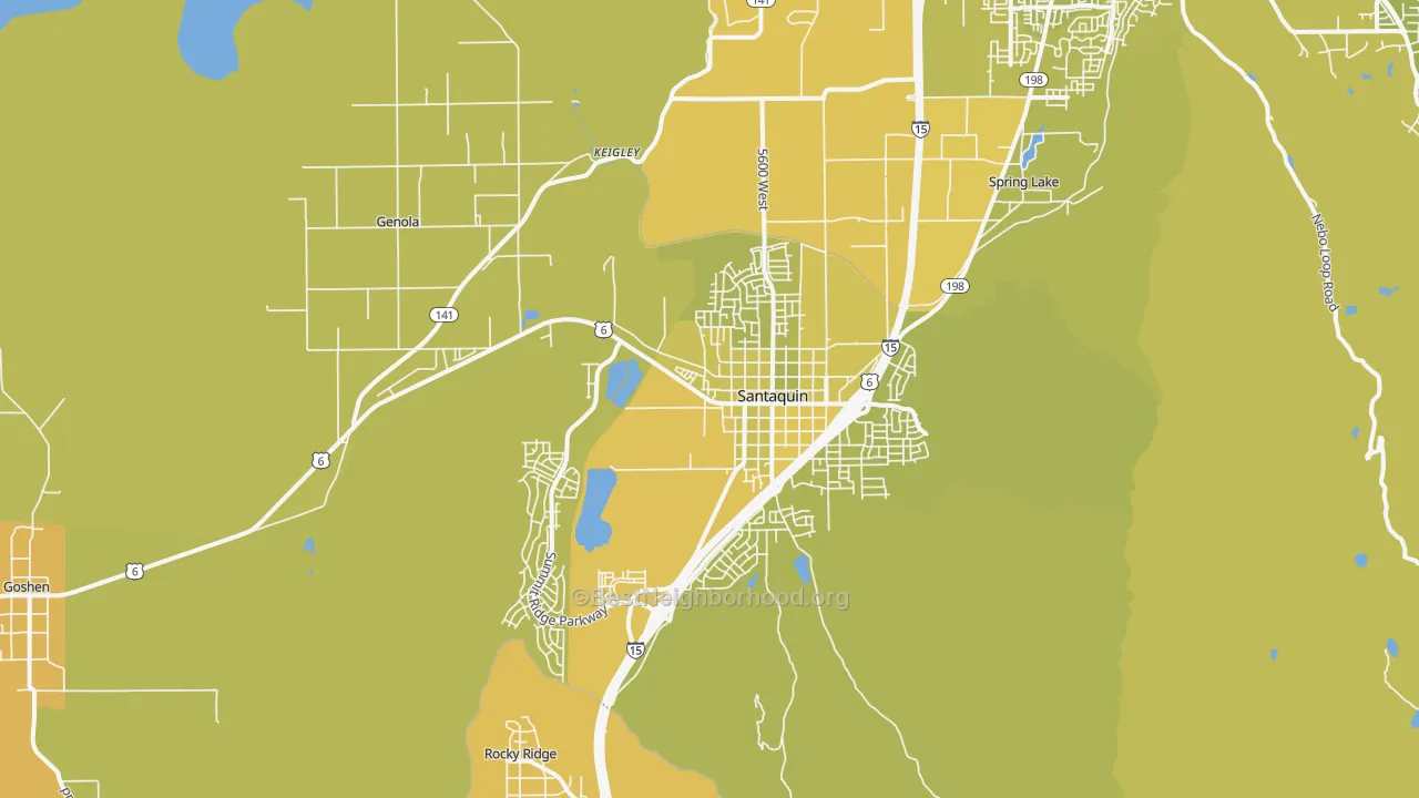 Map of the best neighborhoods in the 84655 area, with better matches in green and worse matches in red