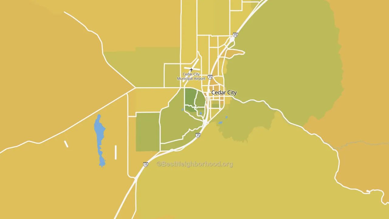 Map of the best neighborhoods in the 84720 area, with better matches in green and worse matches in red