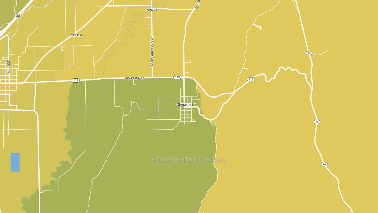 Map of the best neighborhoods in the 84730 area, with better matches in green and worse matches in red