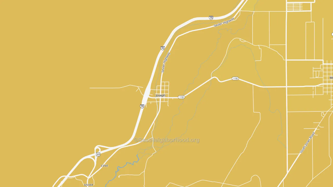 Map of the best neighborhoods in the 84739 area, with better matches in green and worse matches in red