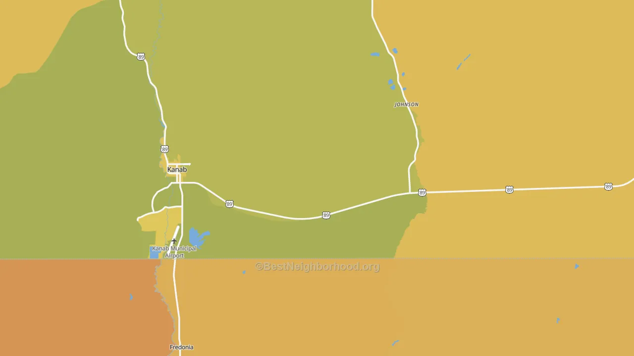 Map of the best neighborhoods in the 84741 area, with better matches in green and worse matches in red