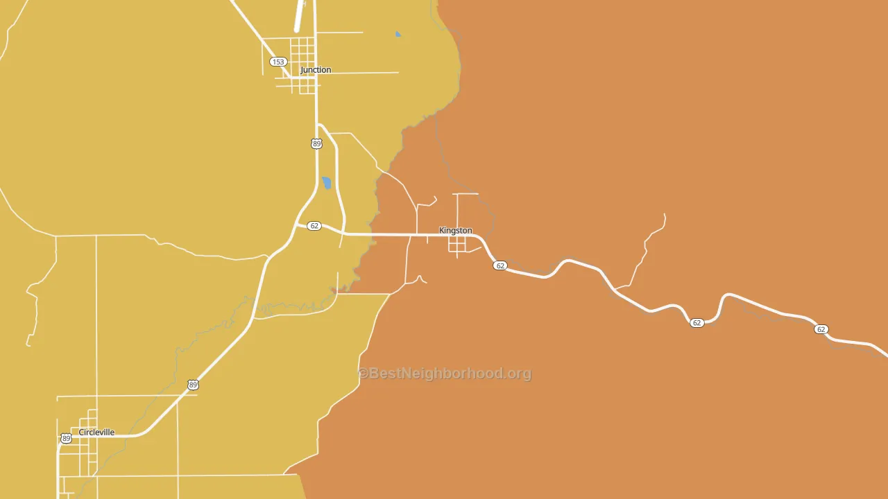 Map of the best neighborhoods in the 84743 area, with better matches in green and worse matches in red