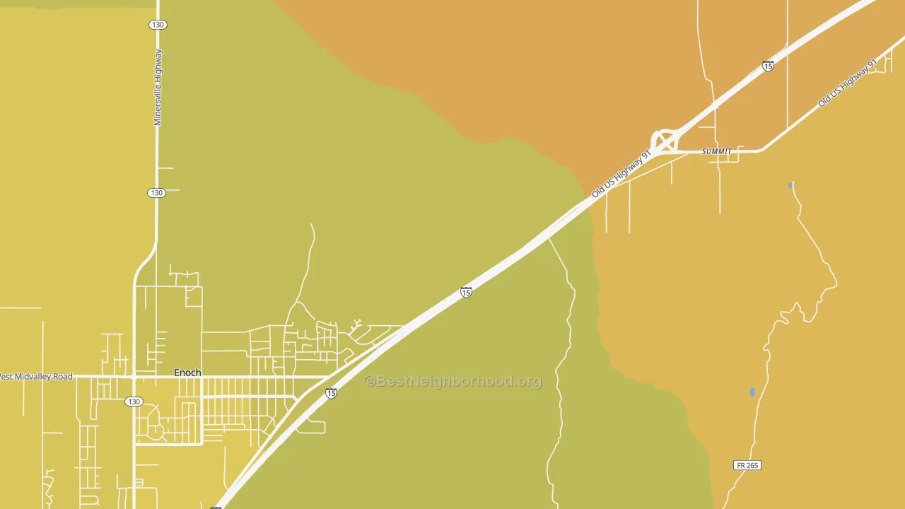 Map of the best neighborhoods in the 84772 area, with better matches in green and worse matches in red