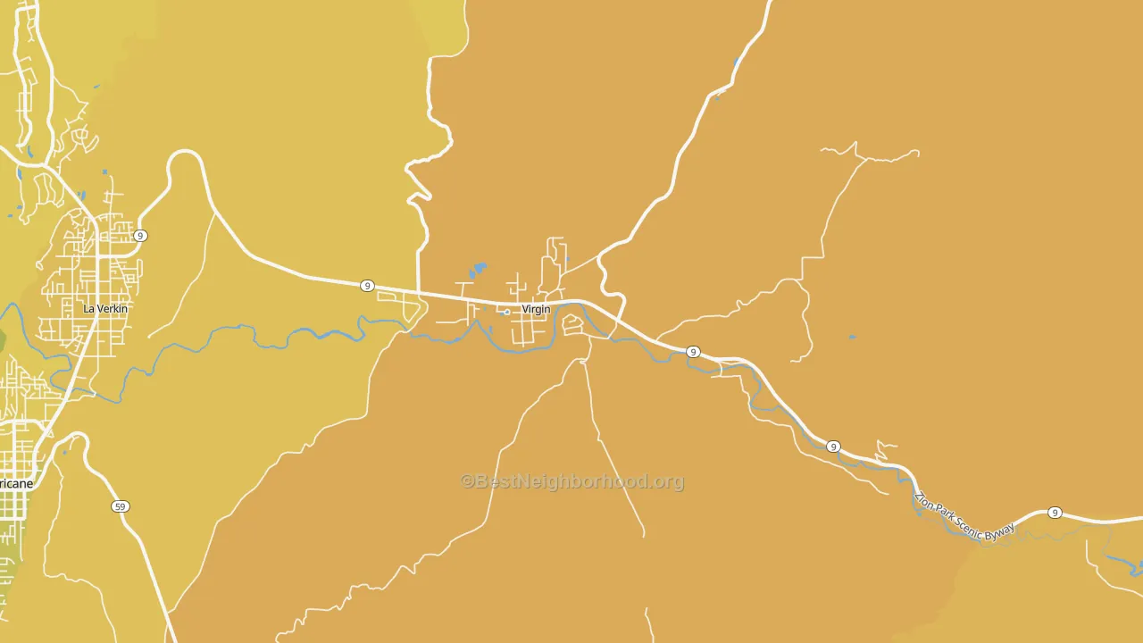 Map of the best neighborhoods in the 84779 area, with better matches in green and worse matches in red