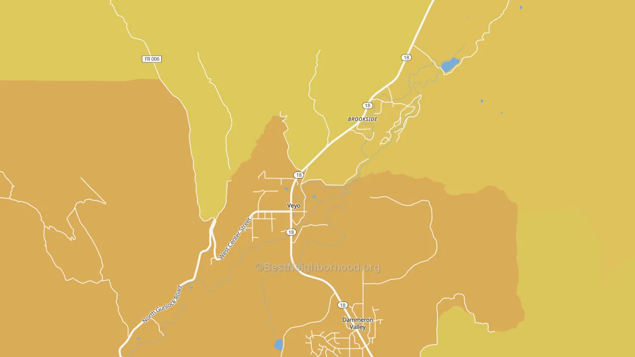 Map of the best neighborhoods in the 84782 area, with better matches in green and worse matches in red