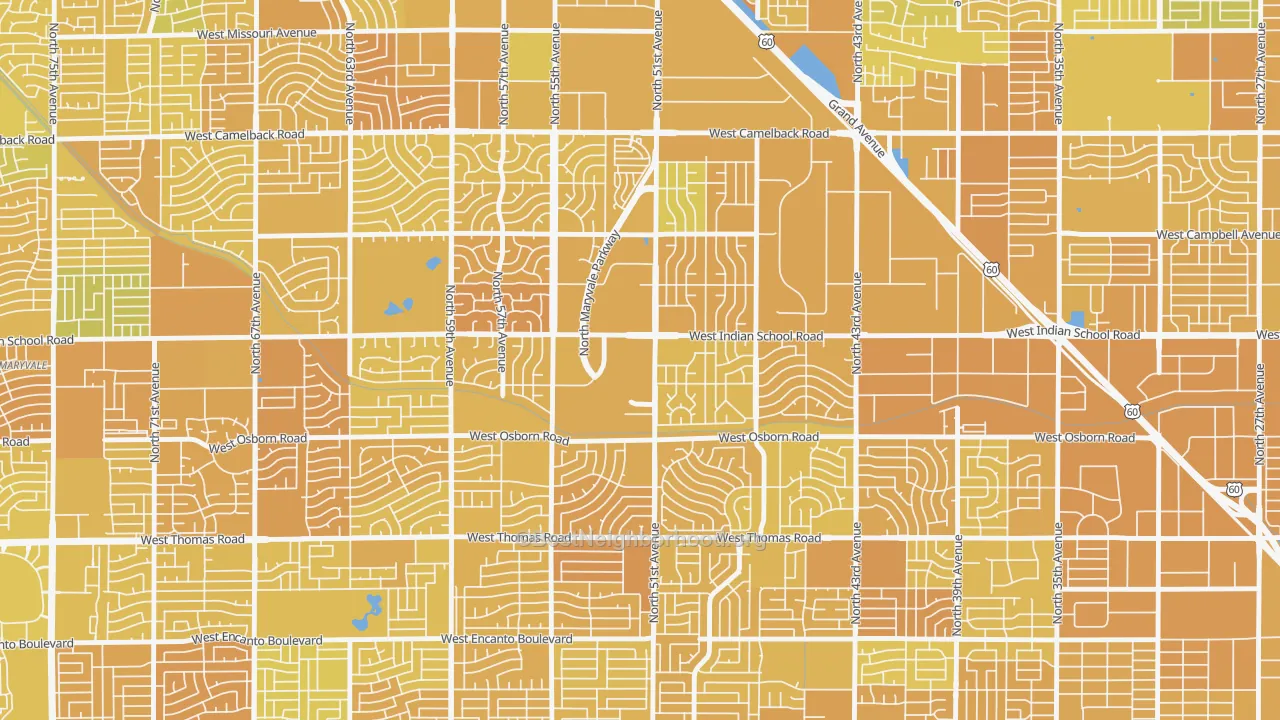 Map of the best neighborhoods in the 85031 area, with better matches in green and worse matches in red