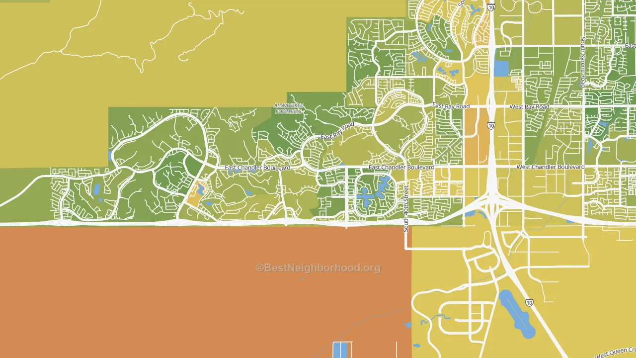 Map of the best neighborhoods in the 85048 area, with better matches in green and worse matches in red