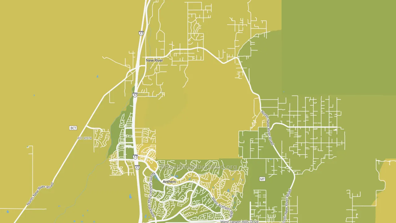 Map of the best neighborhoods in the 85087 area, with better matches in green and worse matches in red